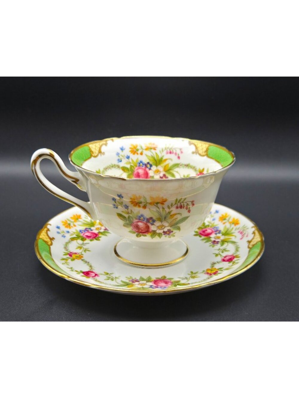Shelley Fine Bone China Dubarry Tea Cup Set Floral Pattern Gold Trim, England